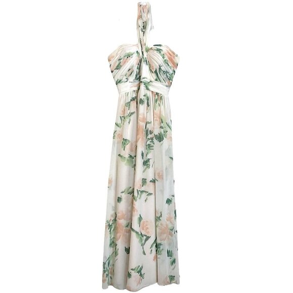 CAMILLE LE VIE Floral Chiffon Print Tie Neck Halter Maxi Dress Gown - Picture 5 of 12